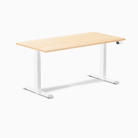 Desky Dual Hardwood Sit Stand Desk 150cm Maple Desktop and White Frame
