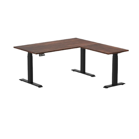 Desky Bamboo L-Shape Sit Stand Desk 150x155cm (American Rustic Pine Top/Matte Black Leg)