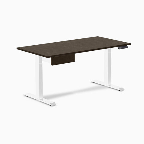 Desky Single Standing Desk With Drawer - Dark Bamboo / 1500x750mm / White