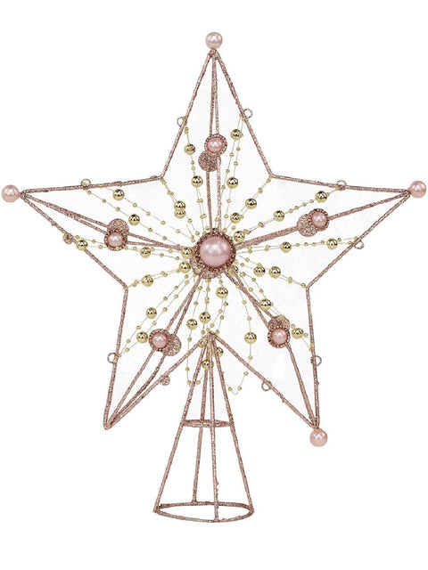 Christmas Warehouse - DECRTT70 Large Pink Glitter 3D Star Christmas Tree Topper With Pearls | 33cm Pink with Silver