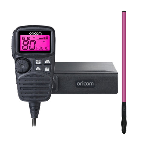 Oricom UHF350DR Dual Receive UHF CB Radio with Controller Speaker Mic + ANU316 4.5dBi UHF CB Antenna Pink