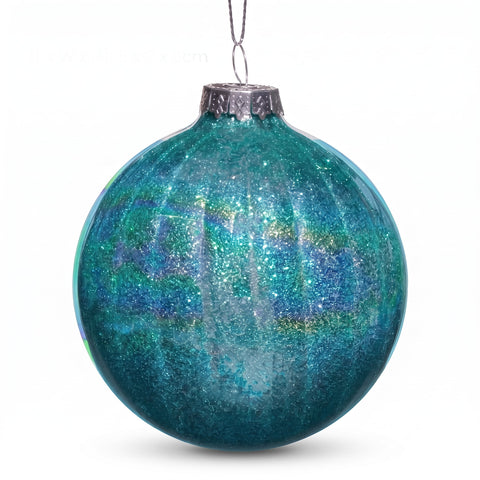 Christabelle 6 Teal Glass Christmas Baubles Textured Gloss 8cm Xmas Tree Decorations Hanging Ornaments Gift Boxed Set