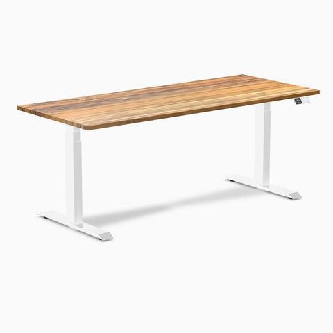 Desky Dual Hardwood Sit Stand Desk 180cm Teak Desktop and White Frame