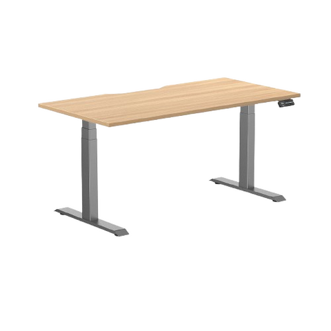 Desky Dual Scalloped Melamine Sit Stand Desk - Sublime Teak / 1500x750mm / Space Grey