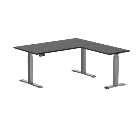 Desky Hardwood L-Shape Sit Stand Desk 150x155cm (Black Ash/Space Grey Top and Space Grey Leg)