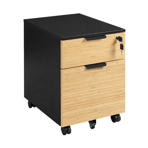Desky Minimal Filing Cabinet - Black / Bamboo