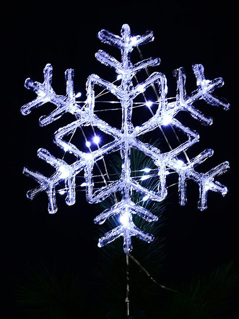 Christmas Warehouse - TREETT34 Large Cool White LED Stellar Dendrite Snowflake Tree Topper | 29cm Cool White on Ice Look
