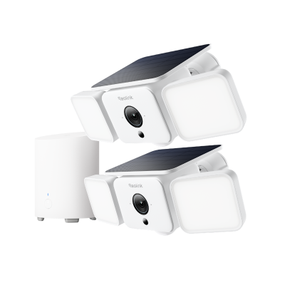 Reolink Solar Floodlight Security Cameras Wireless Outdoor 2 Cameras +Home Hub Mini Kit