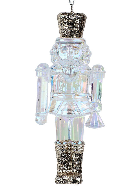 Christmas Warehouse - DECRH024 Clear Iridescent Glittered Classic Nutcracker Radiant Essential Ornament | 12cm Clear Iridescent with Champagne