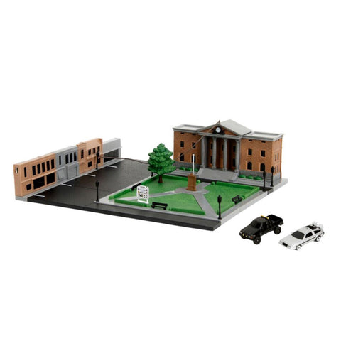 Jada Back To The Future 1.65" Nano Scene Hill Valley Courthouse With 2 Vehicles