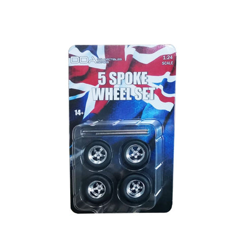 DDA 1:24 Set Of 4 x 5 Spoke Chrome Wheels With Tyres & Axles For Slammed Models