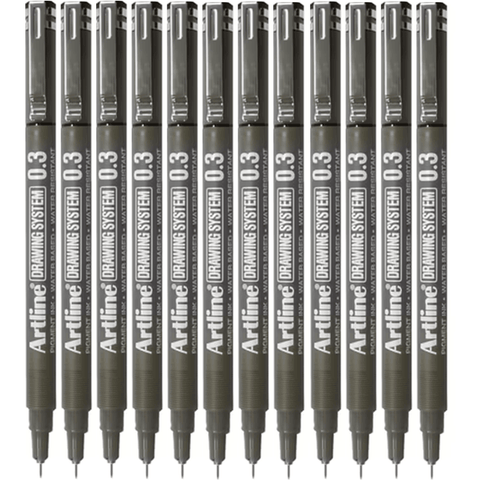 Artline 233 Drawing Pen 0.3mm Black Water Resistant (12)