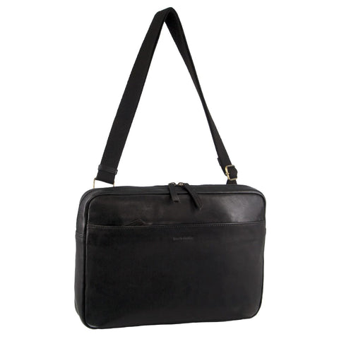Pierre Cardin Men's Italian Leather Business Computer Shoulder Bag 37cm Black
