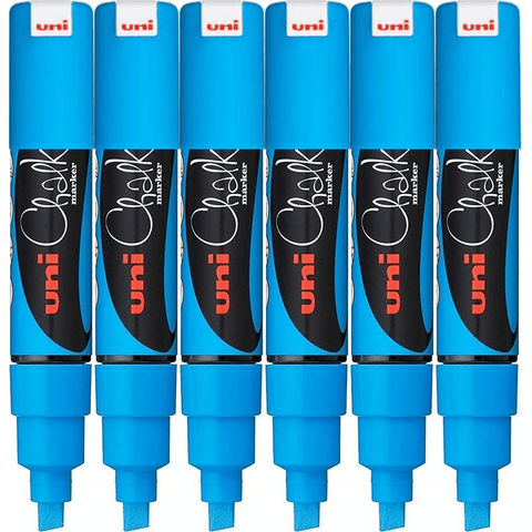 Uni-Ball 6 Pack Chalk Marker Chisel Tip 8mm (Light Blue)