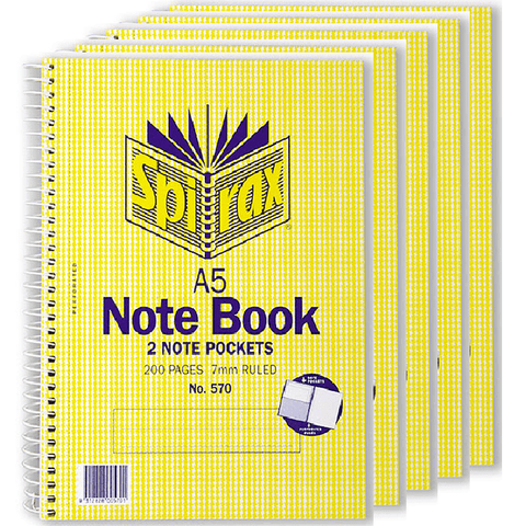 Spirax 570 Notebook 7mm Ruled Spiral 200 Pages A5 [Pack 5]