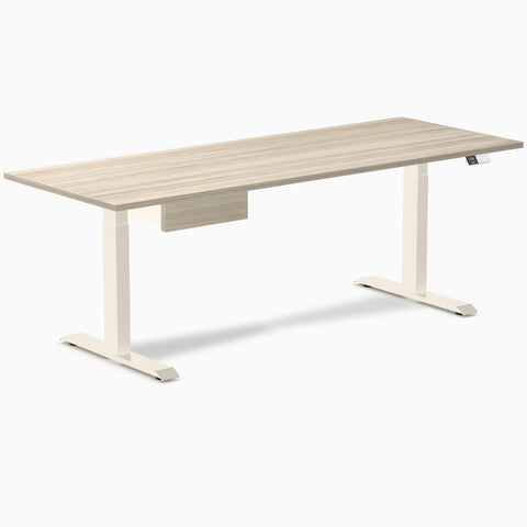 Desky Dual Melamine Standing Desk With Drawer 200cm Classic Oak Desktop and Wheat Frame