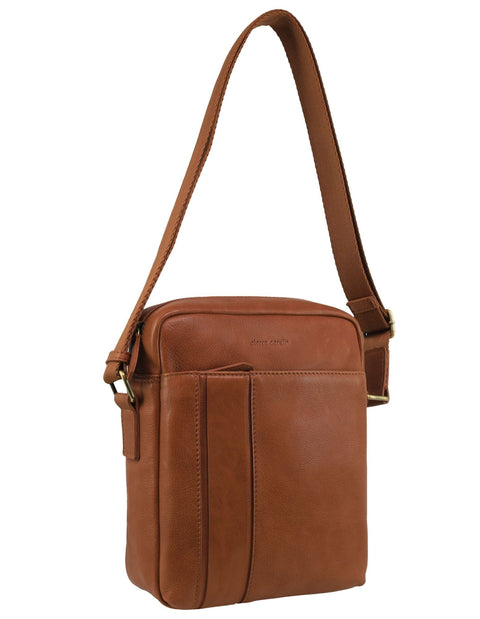 Pierre Cardin Men's Leather Versatile Shoulder Crossbody Bag 21x25cm Cognac
