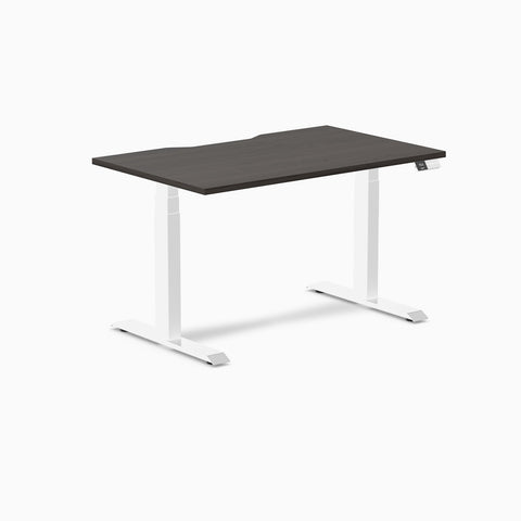 Desky Dual Scalloped Melamine Sit Stand Desk - Burnished Wood / 1200x750mm / White