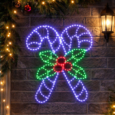 Lexi Lighting 60X51CM Dewdrop Crossed Candy Canes with Holly Berries Silhouette