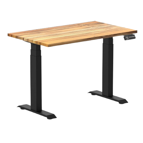 Desky Dual Mini Hardwood Sit Stand Desk 100cm Teak Desktop and Matte Black Frame