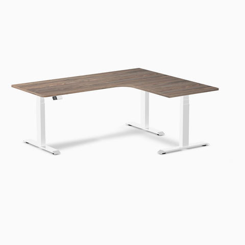 Desky L-Shape Melamine Sit Stand Desk 180cm - Right Return Natural Walnut Top and White Leg