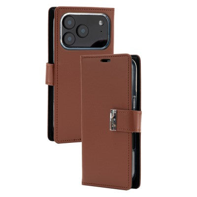 Goospery Rich Diary for iPhone 17 Pro - Brown, Non-Magsafe