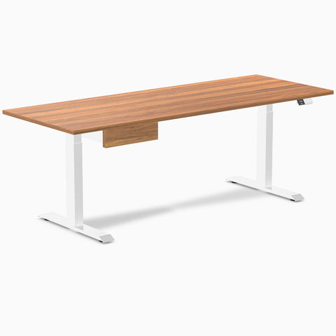 Desky Dual Melamine Standing Desk With Drawer 200cm Prime Oak Desktop and White Frame