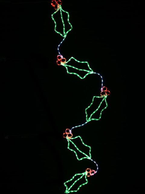 Christmas Warehouse - OUDRS314 2.9m Dynamic Holly Leaf & Berry Garland Outdoor Christmas LED Light Display Green with Red & Cool White