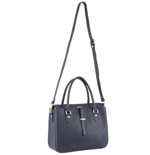 Morrissey Italian Womens Structured Leather Handbag Ladies Bag - Navy