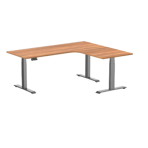 Desky L-Shape Melamine Sit Stand Desk 180cm - Right Return Prime Oak Top and Space Grey Leg