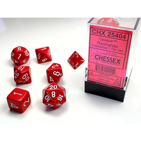 Chessex Opaque Polyhedral Dice Set (Red/White, 7 Dice)