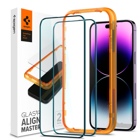 Spigen Apple iPhone 14 Pro Max AlignMaster GLAS.tR Full Cover 2PCS Glass Screen Protector - Black