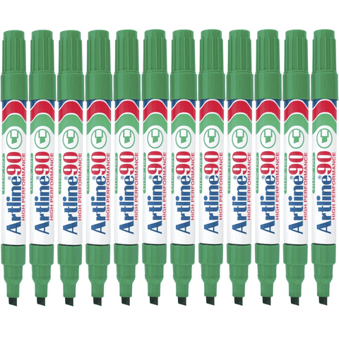 Artline 90 Box 12 Permanent Marker Chisel Tip 2-5mm (Green)