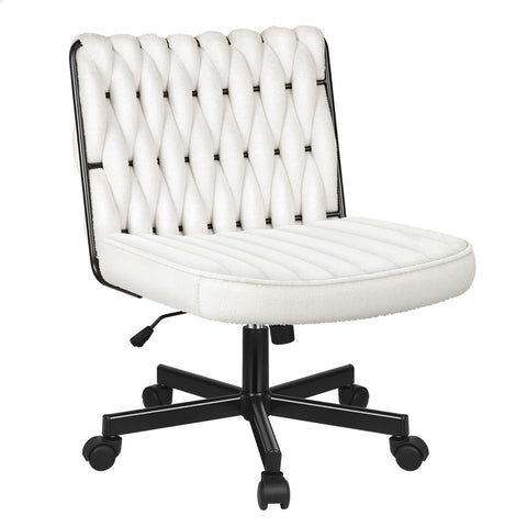 ALFORDSON Armless Office Desk Chair Mid Back Wide Seat With Wheels Boucle (White)