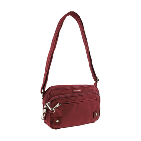 Pierre Cardin Nylon Anti-Theft Cross Body Bag Locking Strap RFID Blocking Wine