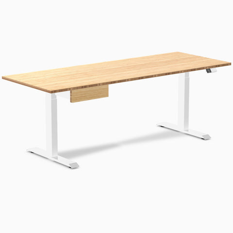 Desky Dual Bamboo Standing Desk With Drawer 200cm and White Frame