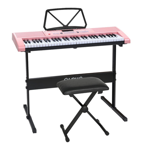 Alpha 61 Keys Electronic Piano Keyboard Digital Electric with Stand Stool (Pink)