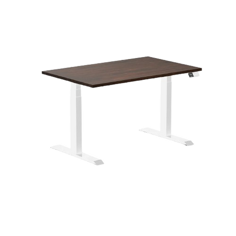 Desky Dual Rubberwood Sit Stand Desk 150cm (Dark Walnut Desktop/White Frame)