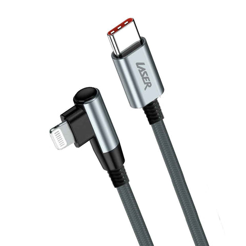 Laser 1m 18W Right Angle Lightning to USB-C Braided Cable
