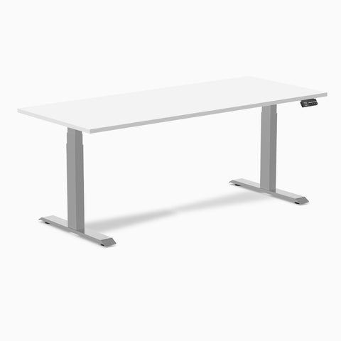 Desky Dual Melamine Sit Stand Desk 180cm White Desktop and Grey Frame