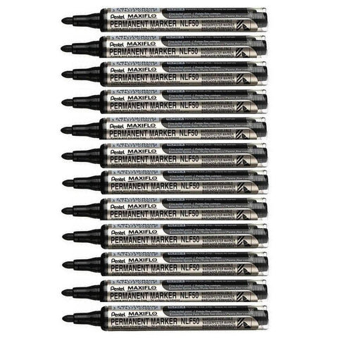 Pentel Box of 12 Maxiflo Permanent Marker Bullet Point (Black)