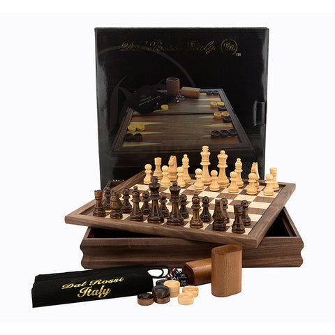 Dal Rossi Chess Checkers Backgammon Flip Board Walnut