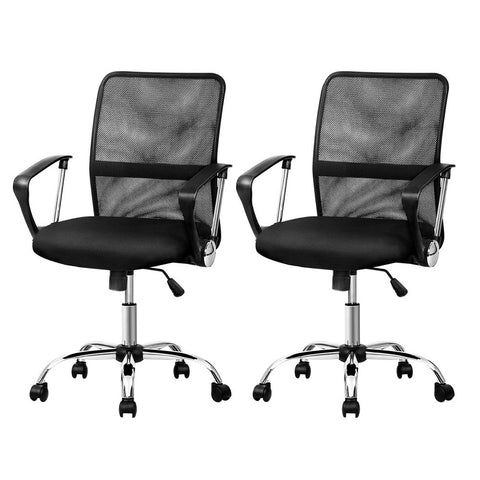 Artiss 2x Mesh Office Chair Mid Back (Black)