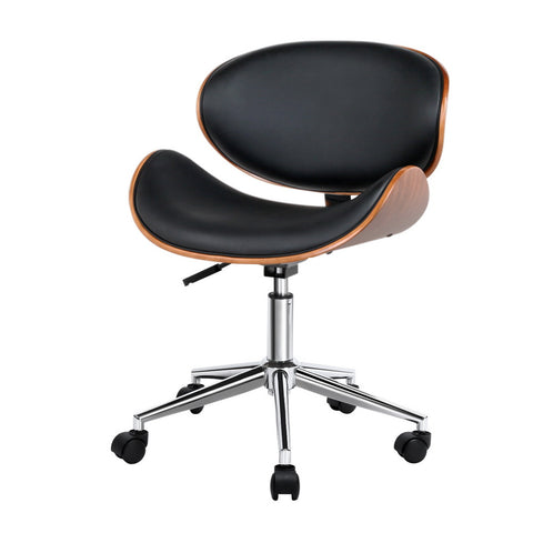 Artiss Wooden Office Chair Leather Seat (Black)