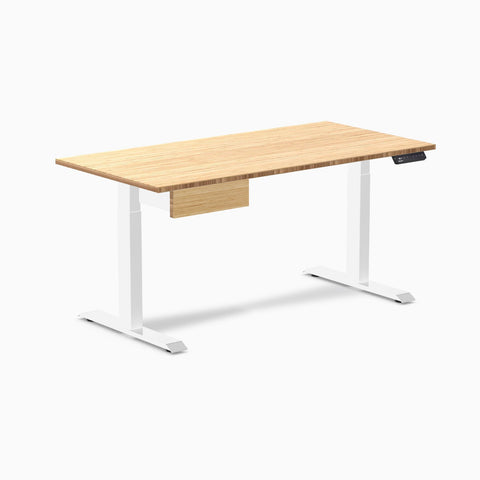 Desky Single Standing Desk With Drawer - Bamboo / 1500x750mm / White
