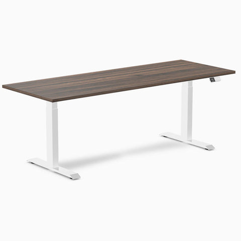 Desky Dual Melamine Sit Stand Desk 200cm Jarrah Legno Desktop and White Frame