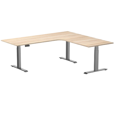 Desky L-Shape Melamine Sit Stand Desk 200cm - Left Return Classic Oak Top and Space Grey Leg