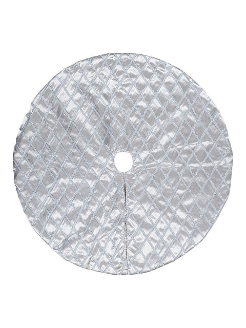 Christmas Warehouse - SKRT2501 1m Silver Silk & Metallic Tinsel Ribbon Lattice Christmas Tree Skirt Silver