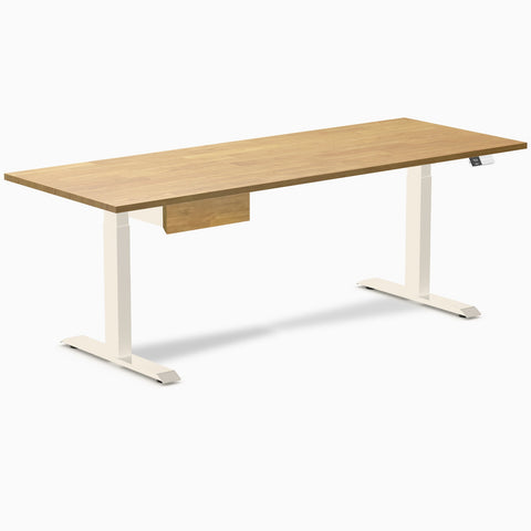 Desky Dual Rubberwood Standing Desk With Drawer 200cm Light Oak Desktop and Wheat Frame