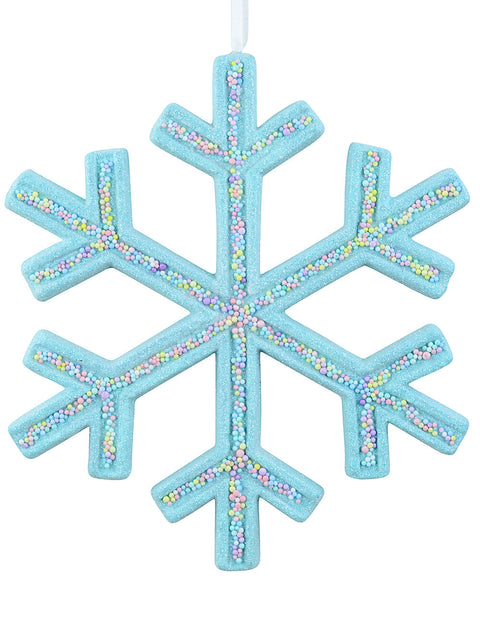 Christmas Warehouse - DECR2647 Whimsical Aqua Ice Blue Grand Frosted Sprinkle Snowflake | 25cm Aqua Ice Blue with Pastels & Silver